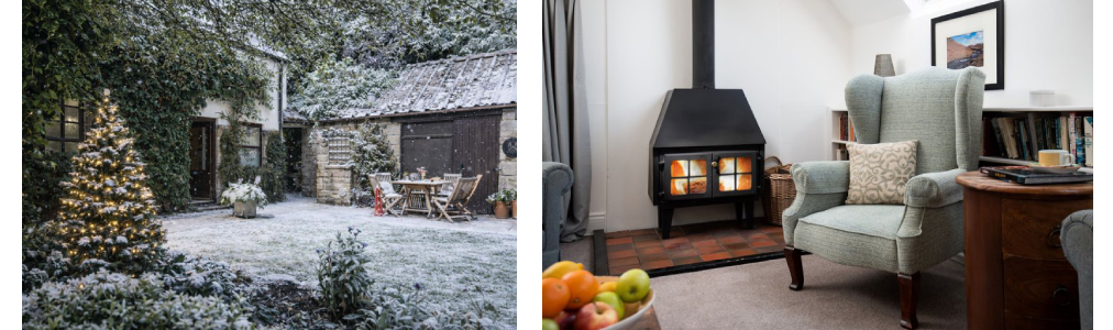 Beacon Hill Farm Cottages, Northumberland (North Granary) - Winter Scene and log burner