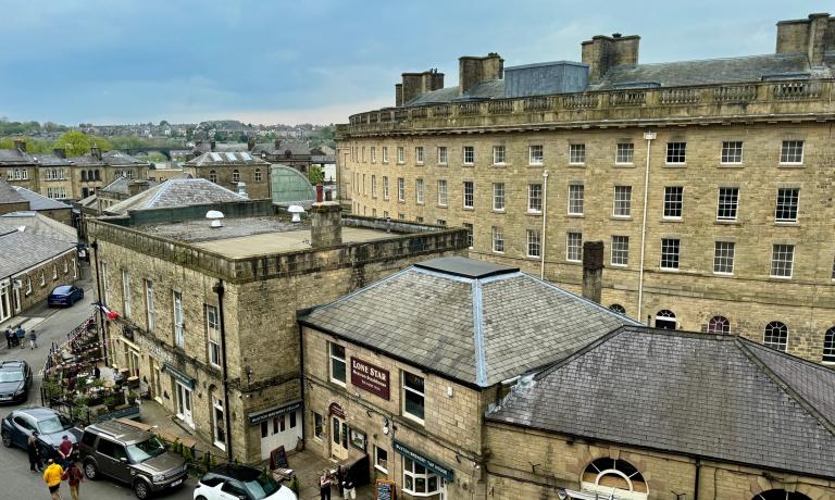 Historic stone buildings in Buxton town centre