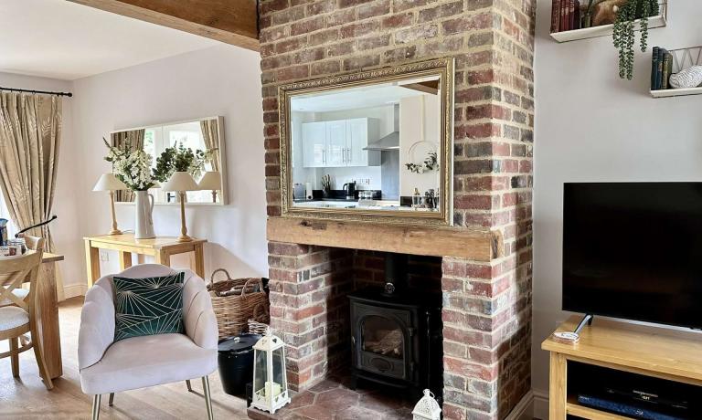 Living room with wood burner