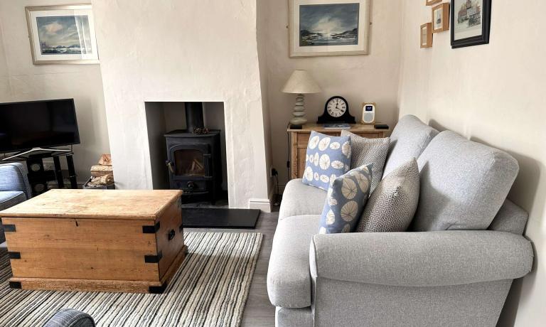Living room with wood burner
