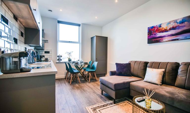 Open plan living, dining and kitchen