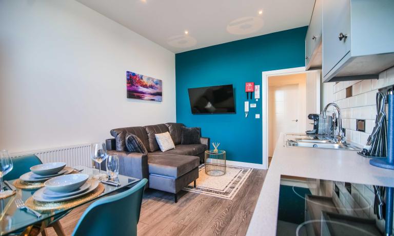 Open plan living, dining and kitchen
