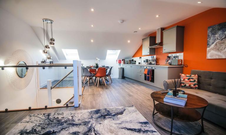 Open plan living, dining and kitchen