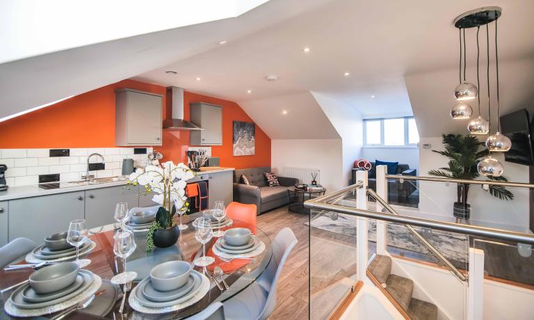 Open plan living, dining and kitchen