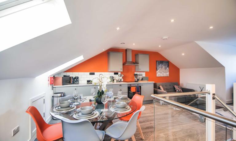 Open plan living, dining and kitchen