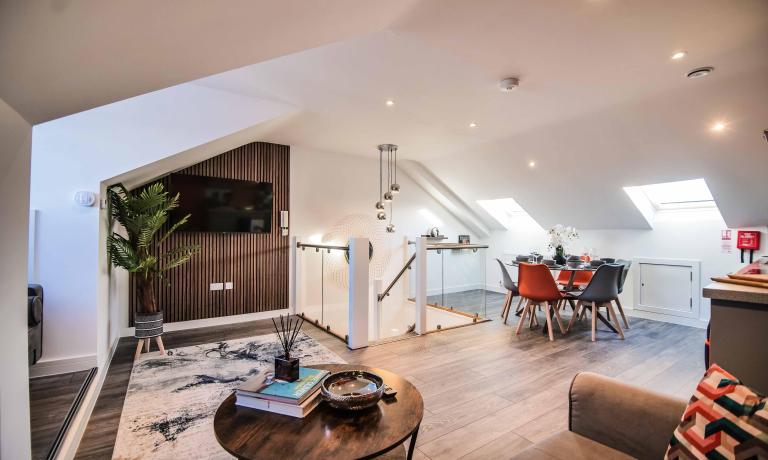 Open plan living, dining and kitchen